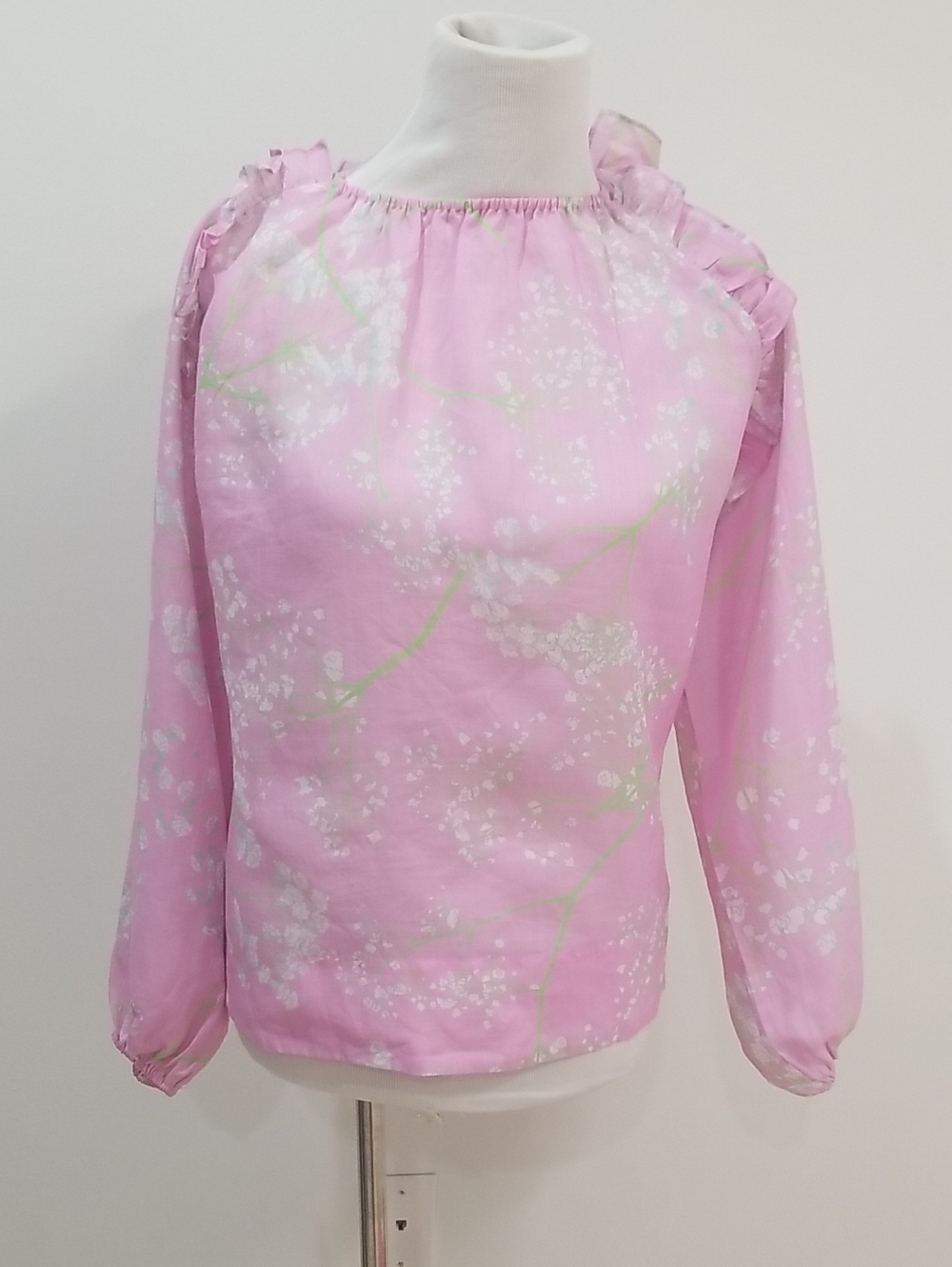 Cynthia Rowley Pink Floral Ruffle Shoulder Blouse